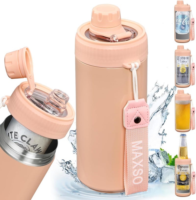 Max&So Sealed Can Cooler Fizz Lid Can Cover for 12 oz Regular, Slim Skinny Cans & As Thermal Bottle, 4-in-1 Insulated Vacuum Stainless Steel Carbonated Cold Drink Holder - Salmon - Image 1